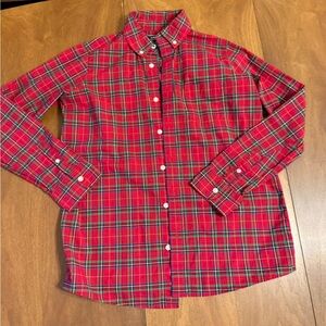 Lands end red holiday plaid cotton button down sz 14-16 XL boys